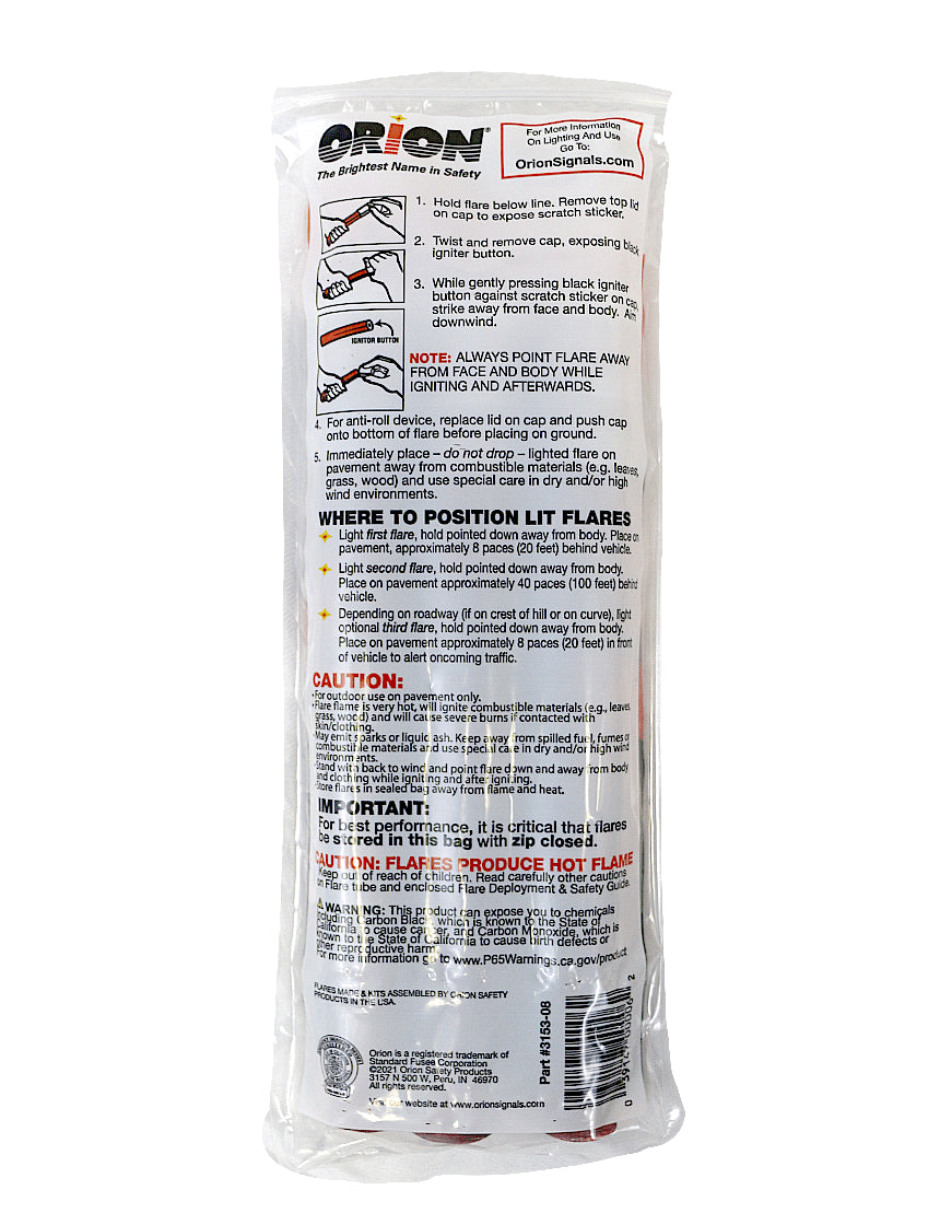 Road safety flare pack contents